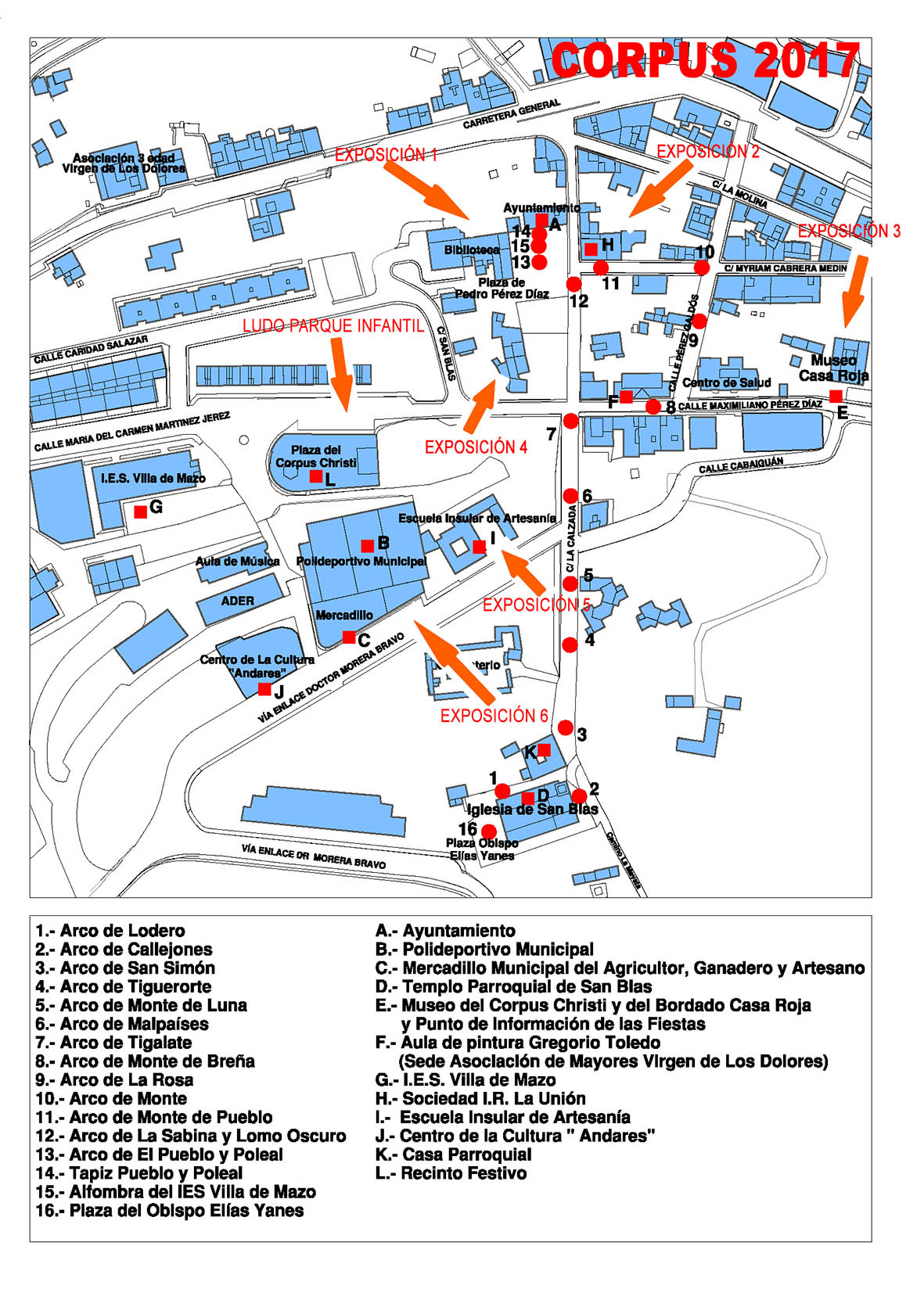 Mapa situacion Arcos de Corpus y exposiciones.